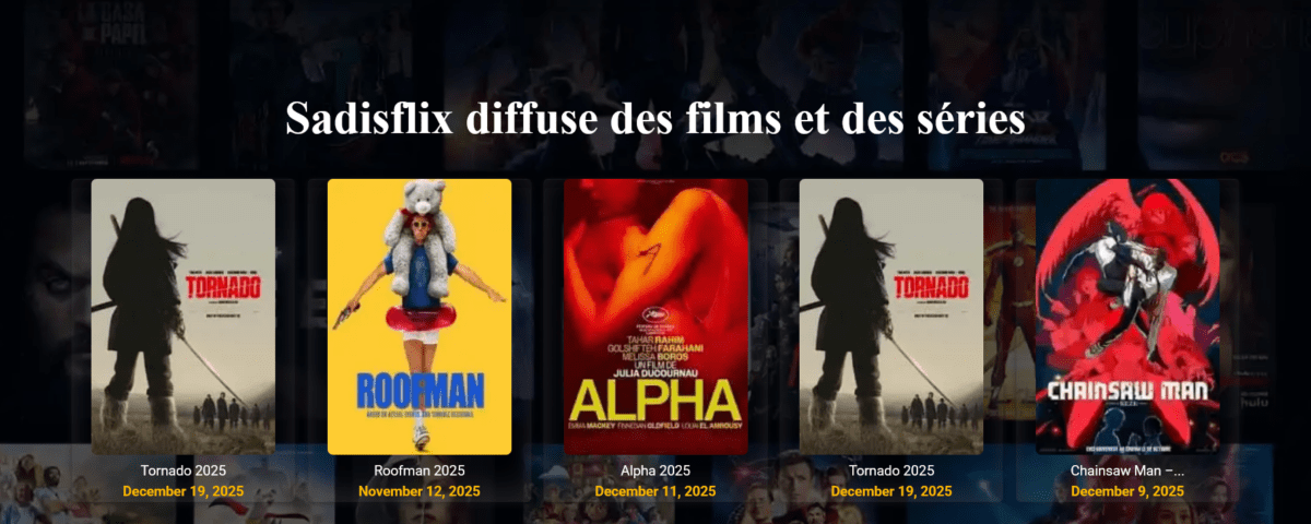 Sadisflix bloqué ? Nouvelle adresse Sadisflix en 2026 6 Interface principale de Sadisflix avec catalogue de films 2026