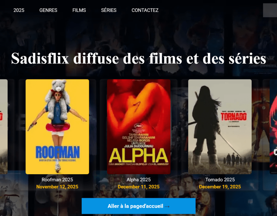 Interface principale de Sadisflix avec catalogue de films 2026