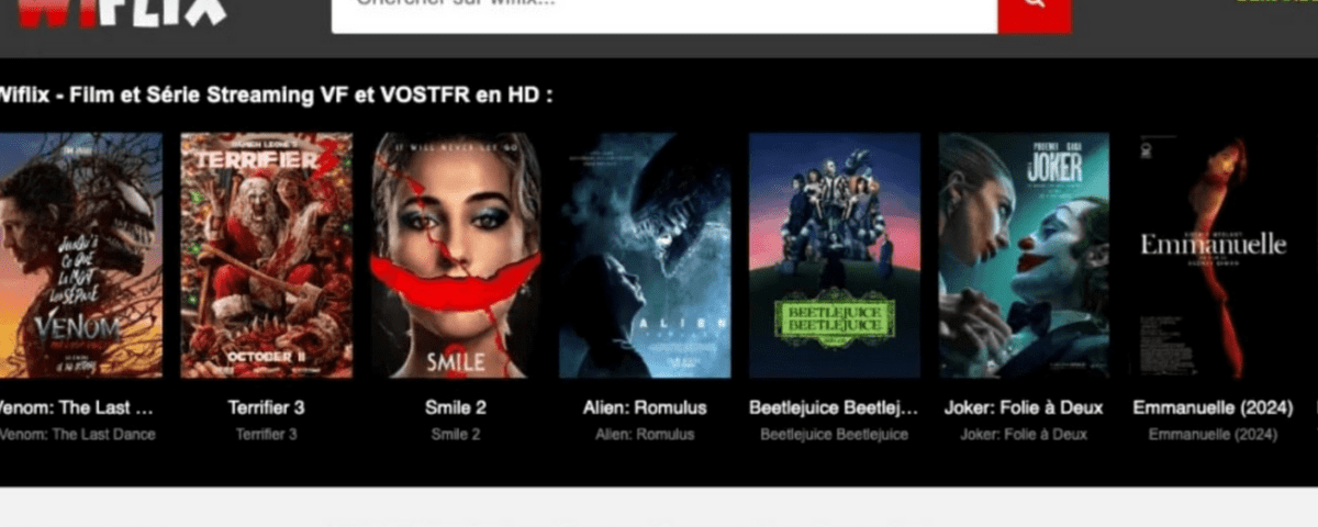Interface wiflix montrant le catalogue de films et séries