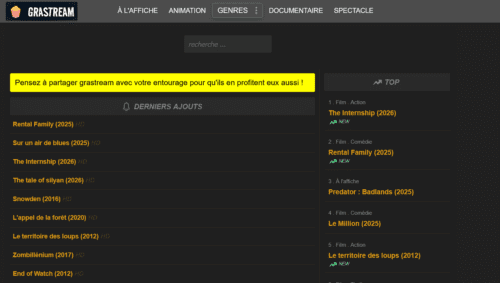 Grastream Bloqué ? Découvrez la Nouvelle Adresse et les Alternatives en 2026 9 liste de films et seires disponible sur grastream film streaming