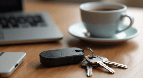 Balise Bluetooth Rabbit Finder attachée à un trousseau de clés