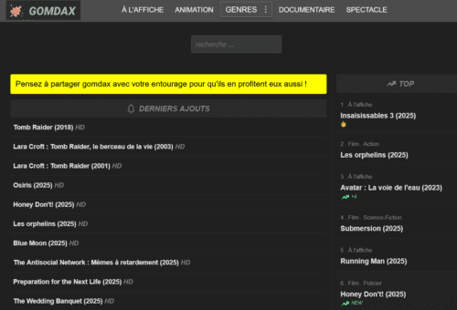 Catalogue films et séries disponibles sur gomdax streaming