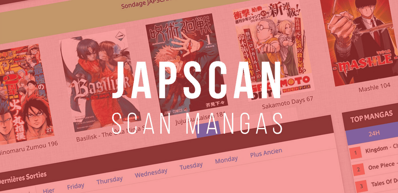 Interface Japscan avec catalogue de mangas populaires