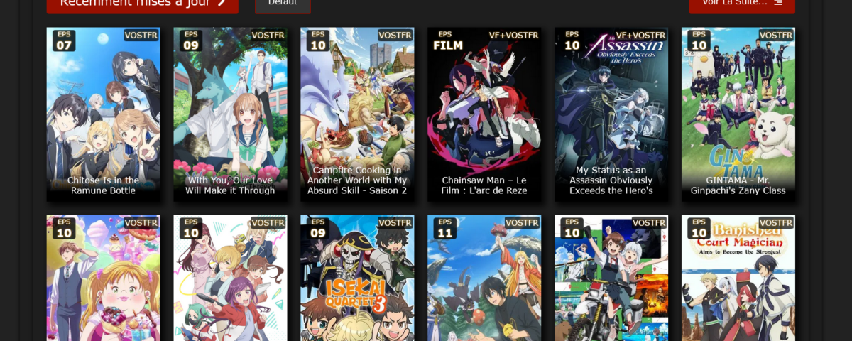 Interface de french stream manga affichant les derniers mangas populaires