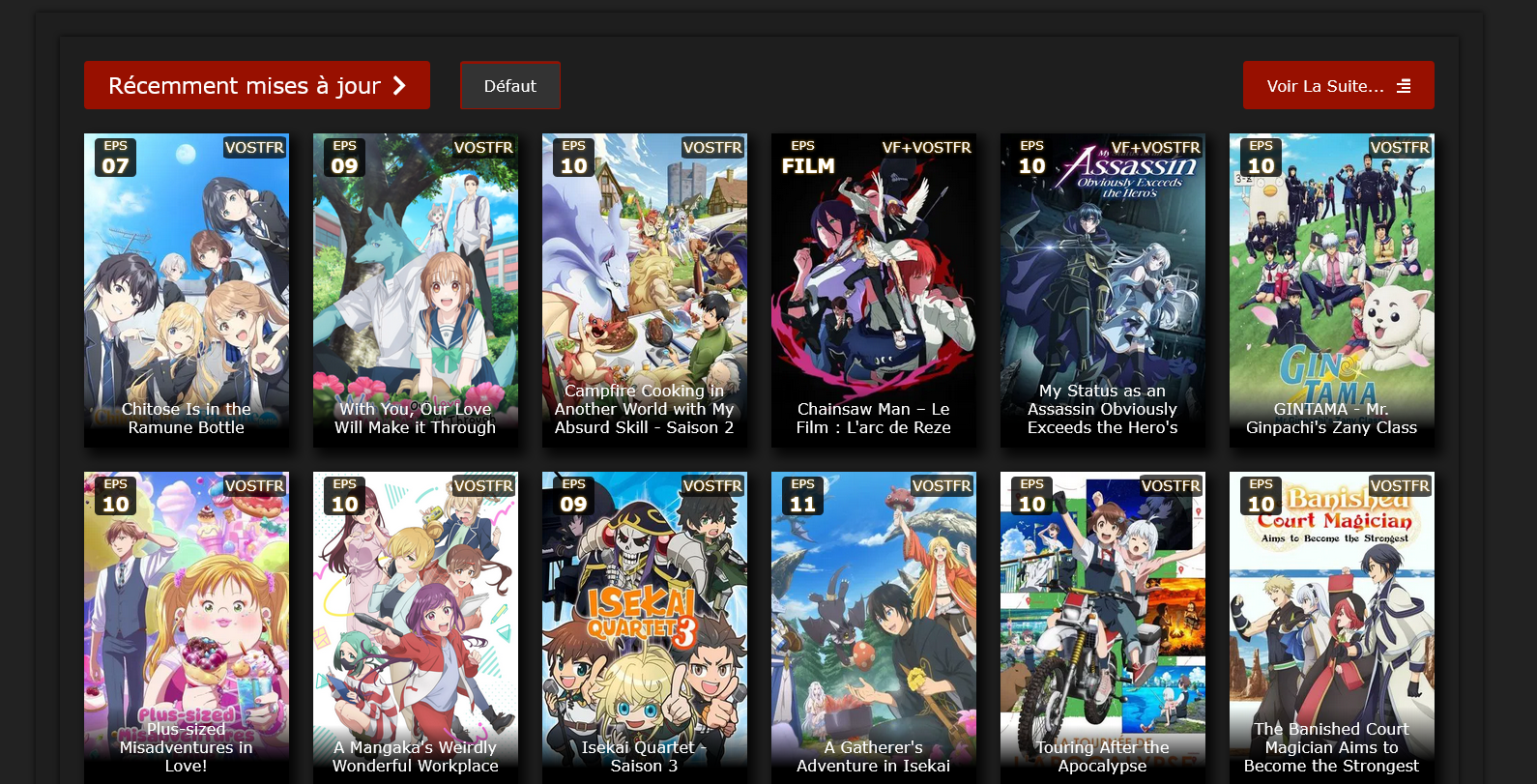 Interface de french stream manga affichant les derniers mangas populaires