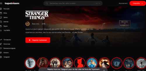 Topstream Bloqué ? nouvelle adresse topstream en 2026 4 Interface de topstream montrant le catalogue de films et séries