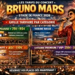 Bruno mars stade de france prix billet, Grille tarifaire officielle billets concert Bruno Mars 2026