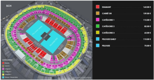 Plan des places Stade de France concert Bruno Mars catégories prix