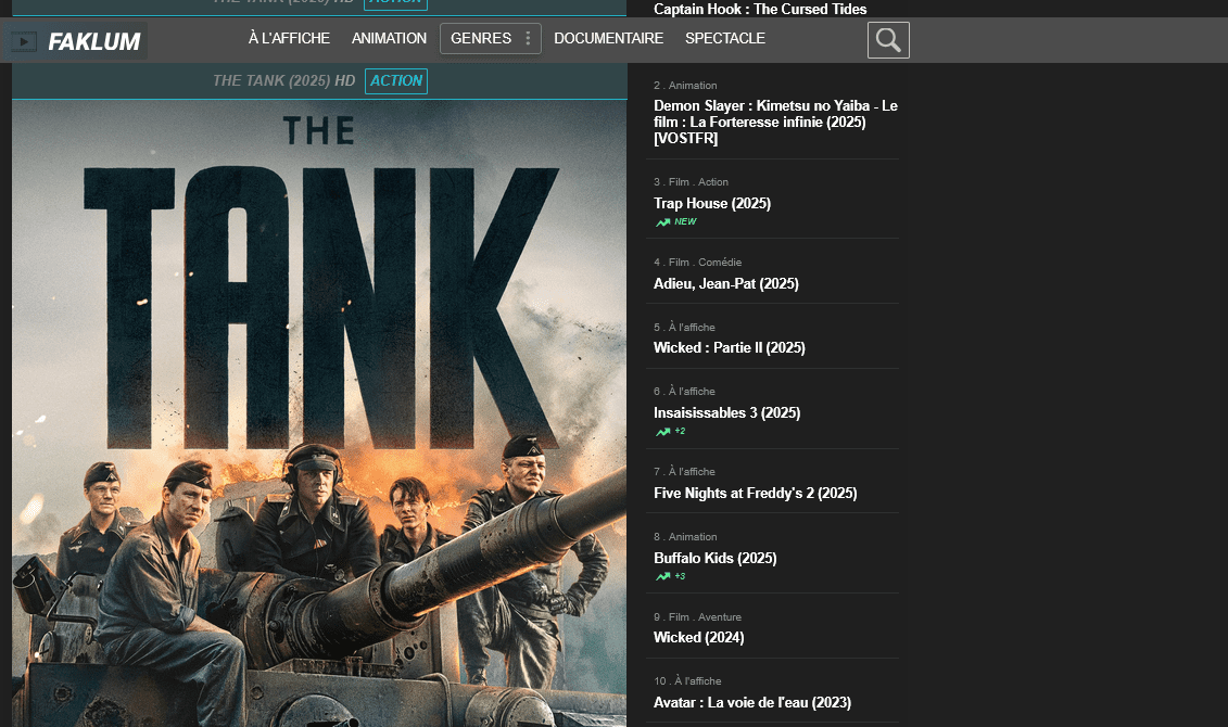 Interface de la plateforme Faklum pour le streaming de films