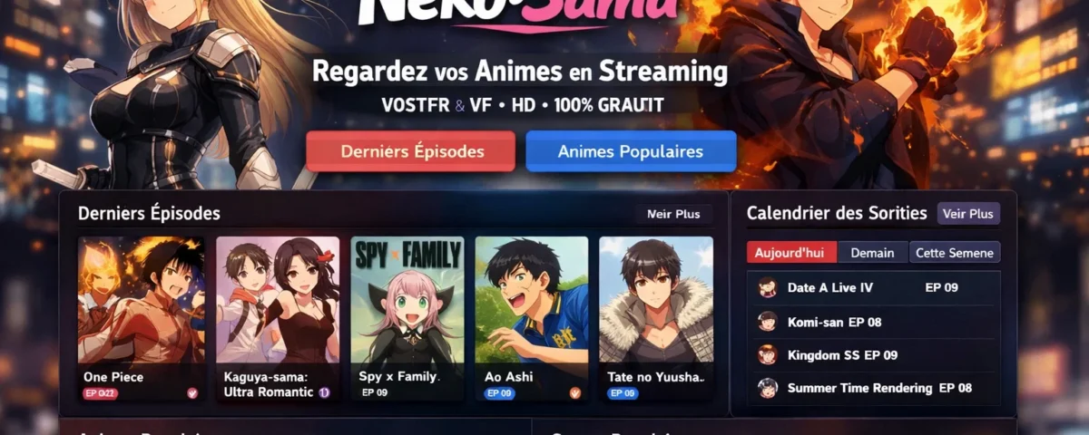 Neko Sama Bloqué ? La Nouvelle Adresse Neko-Sama 2026 6 Interface de la plateforme Neko Sama avec catalogue d'animés