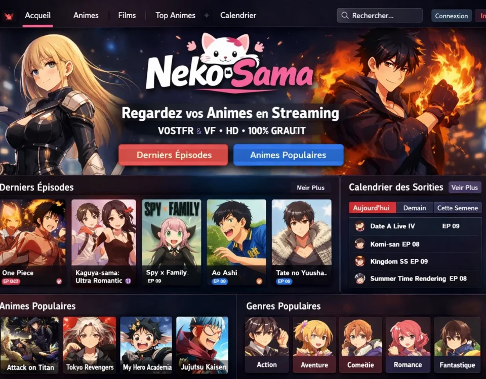 Neko Sama Bloqué ? La Nouvelle Adresse Neko-Sama 2026 28 Interface de la plateforme Neko Sama avec catalogue d'animés