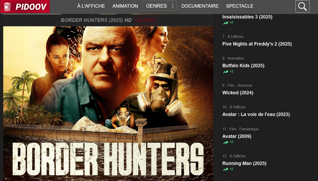 page d'accueil Pidoov avec sélection de contenus populaires