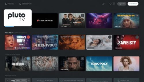 Pluto TV streaming interface showing free movie channels and on-demand content
