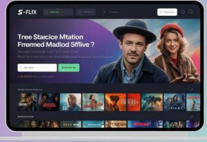 SFlix streaming platform interface showing movie categories and search options