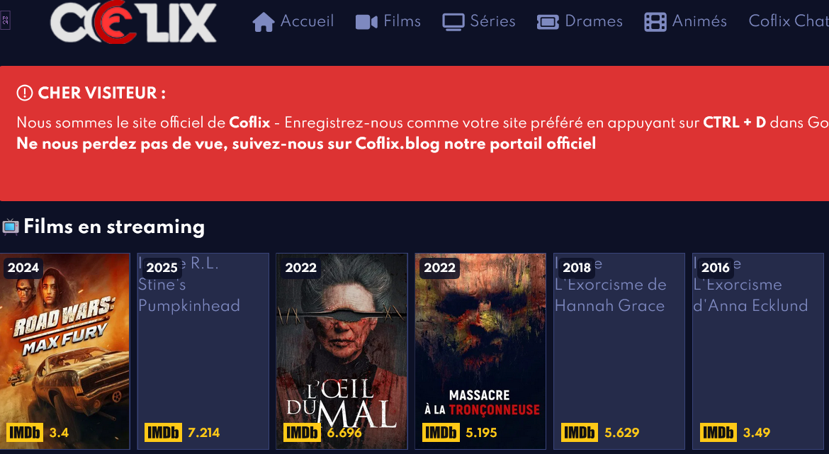 coflix nouvelle adresse interface streaming 2026